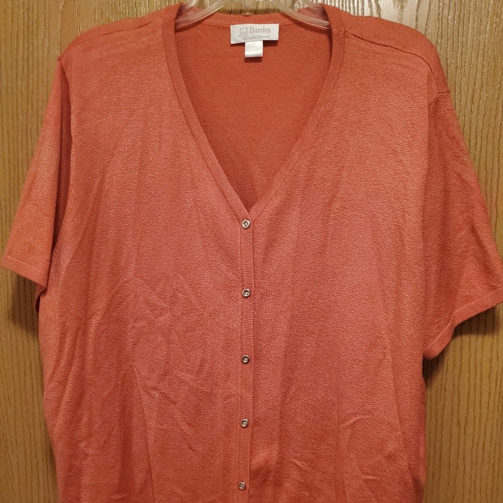 CJ Banks short sleeved cardigan coral women's 3X